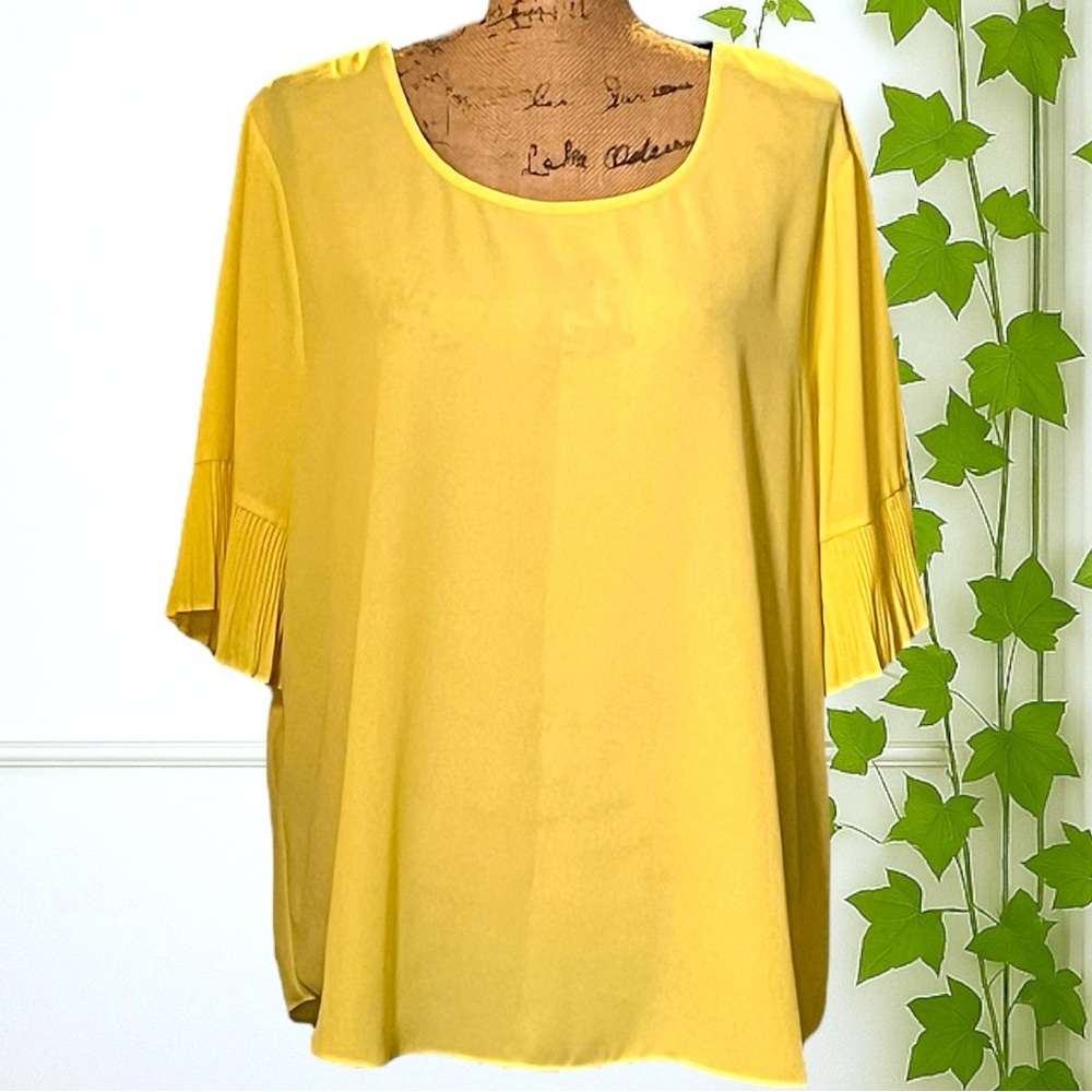 C Est. 1946 Sheer Yellow Ruffle Sleeve Blouse XL